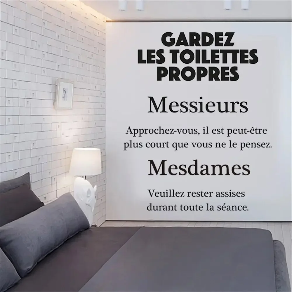 Citation WC Gardez Les Toilettes Propres Quotes Wall Stickers Vinyl French WC Decals Toilet Door Sign Decor Wallpaper HJ0384