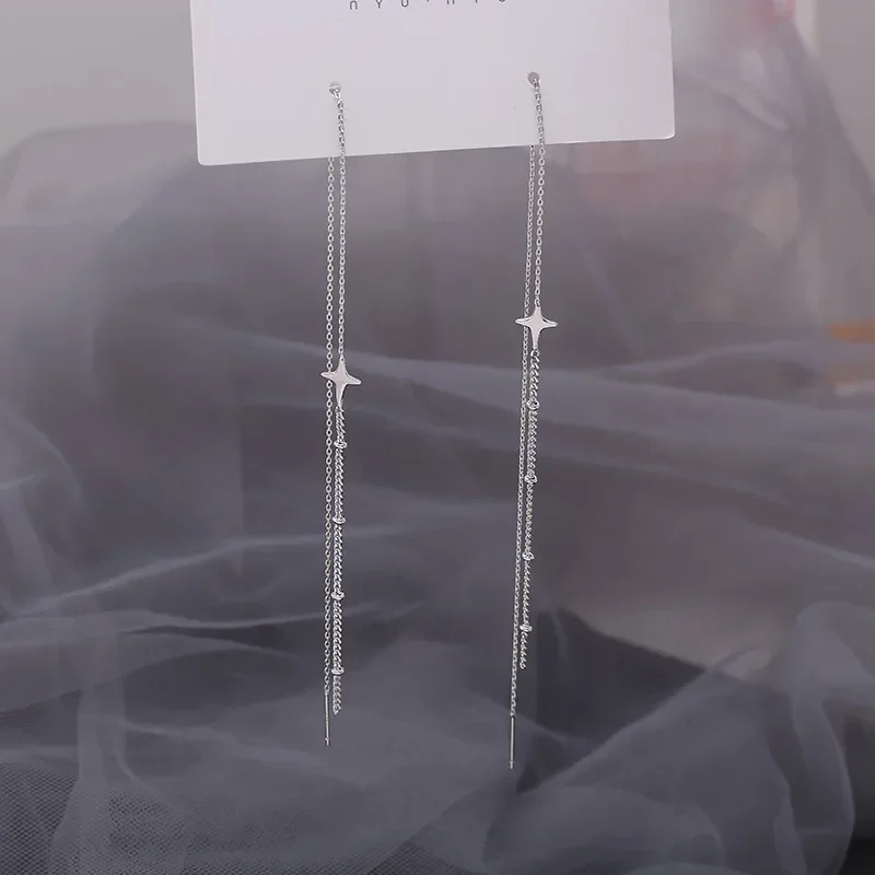 Silver Color Ear Line Long Hanging Earrings for Women Star Alloy Chain Piercing Threader Earing Ear Accessories Jewelry Gift