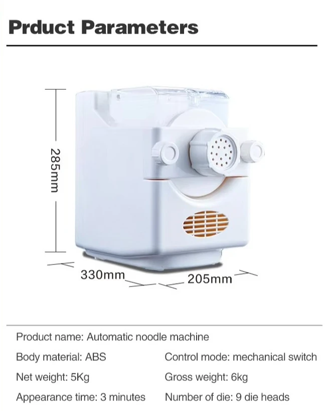 220V/180W capacity 500g household automatic electric noodle and noodle machine ABS material