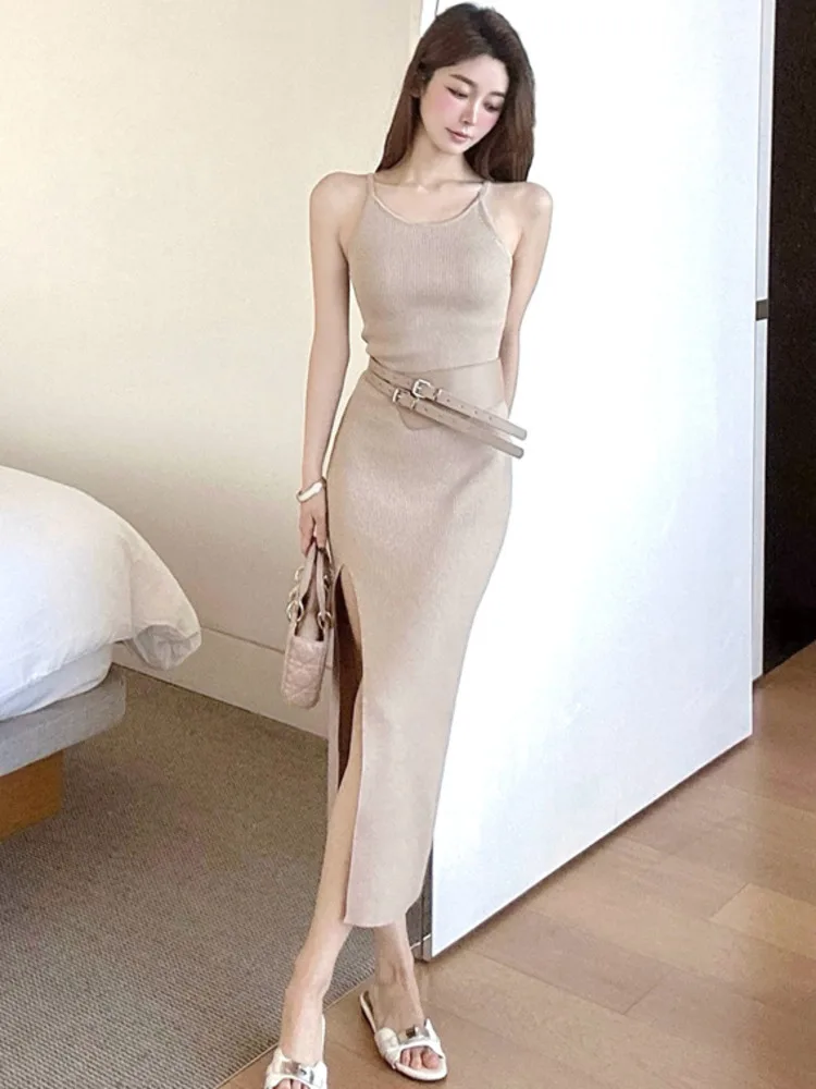 

2025 Summer Lady Knitted Y2K Long Dresses Women Sleeveless Bodycon evening Party Female vestidos para mujer woman clothing robe