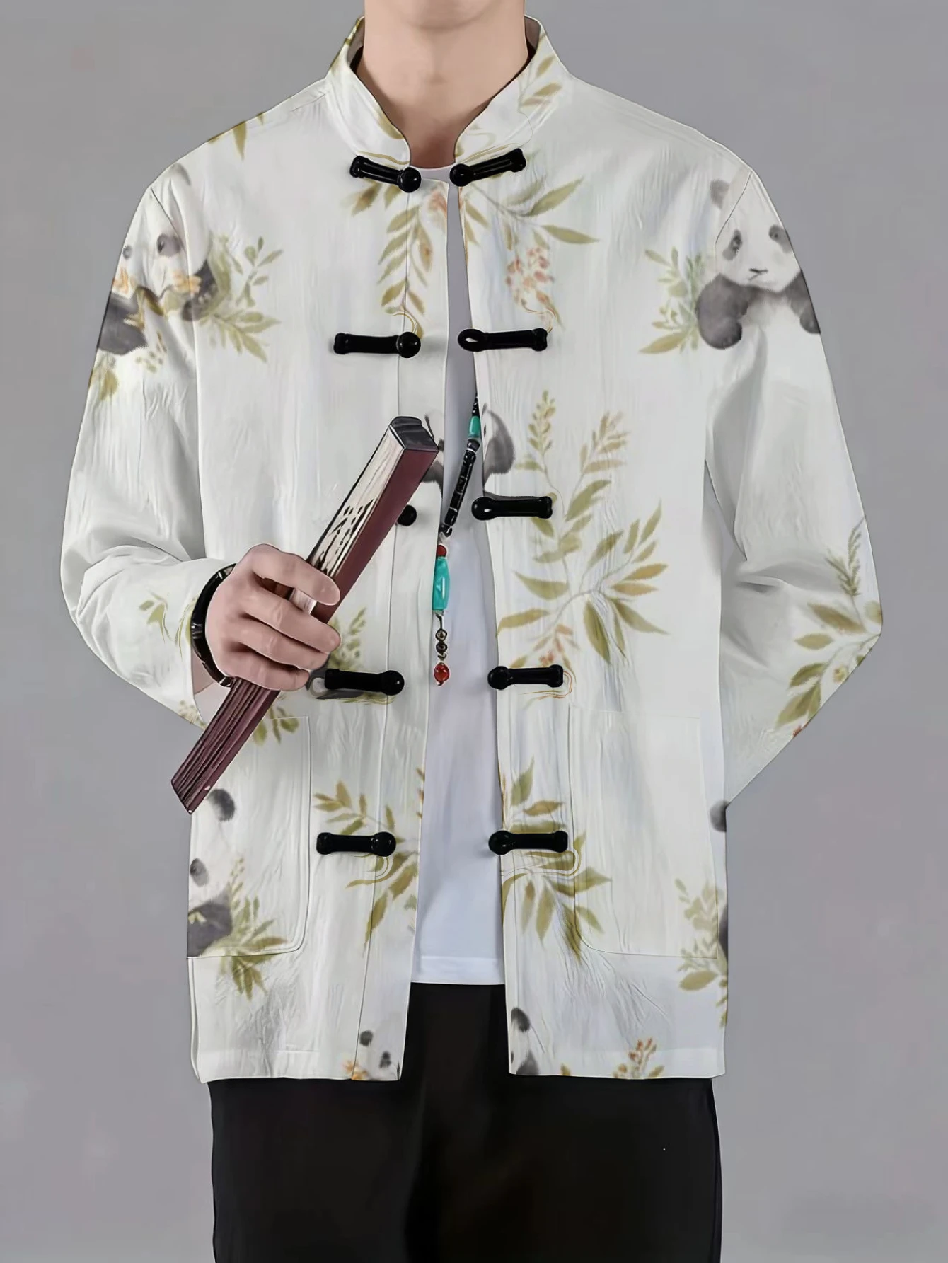 Men Men Mandarin Collar Frog Button Jacket Tropical Foliage Panda Deer Wave Geometric Print Traditional Outerwear - Aliexpress Deal