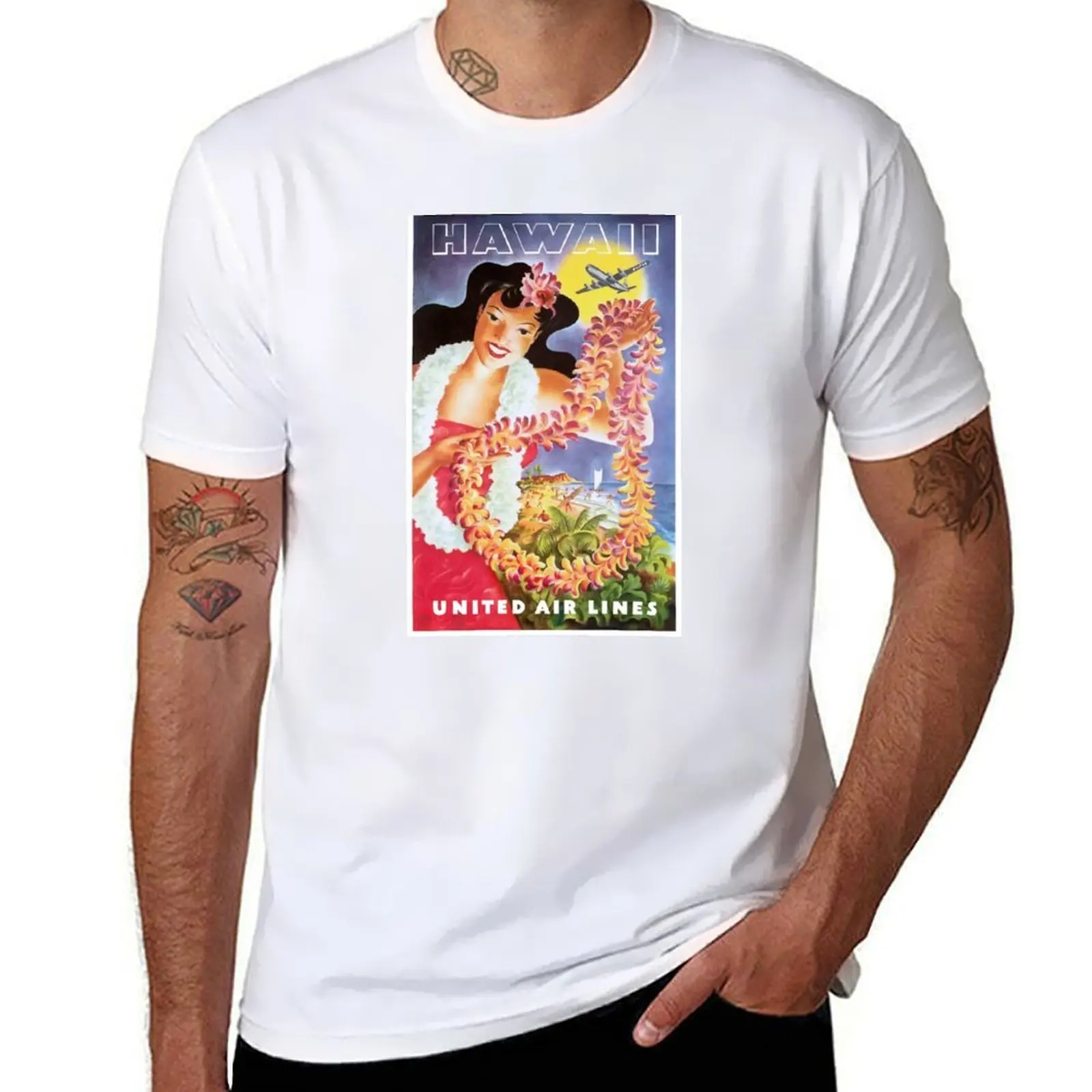 

1955 HAWAII Airline Travel Poster T-Shirt man graphic t shirt g man t shirts for men T-Shirt