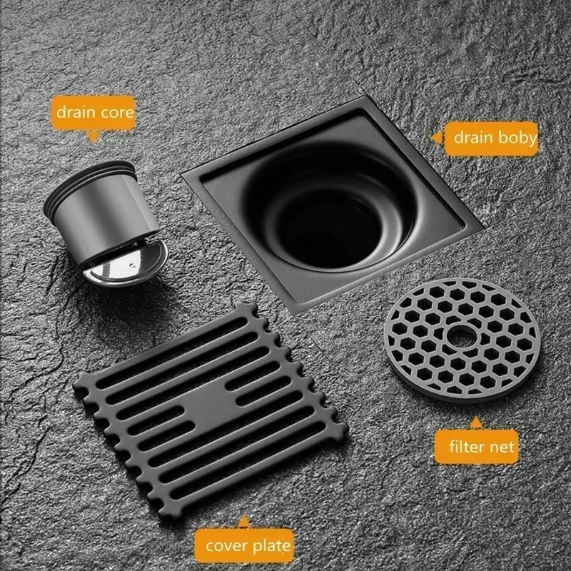 10x10cm Square Stainless Steel Floor Drain Anti-Odor Shower Drain Cover Strainer Bathroom Kitchen Drainage Accessories