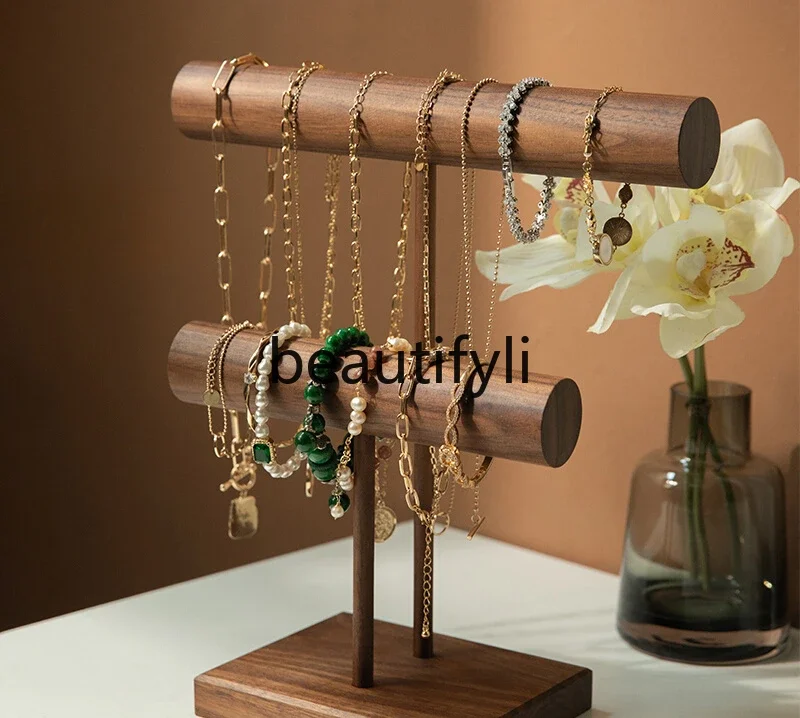 Creative retro jewelry display props bracelet holder light luxury walnut necklace holder double watch holder