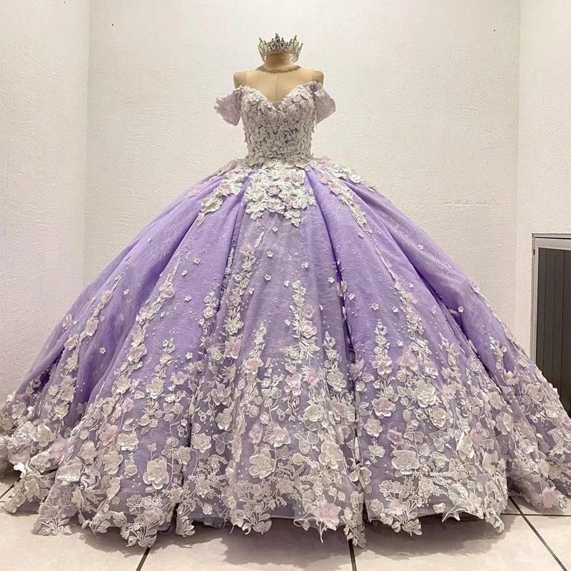 

ANGELSBRIDEP Luxury Lavender Quinceanera Dress Ball Gown 3D Flowers Appliques Lace Sweet 16 Princess Dresse Vestidos De 15 Años