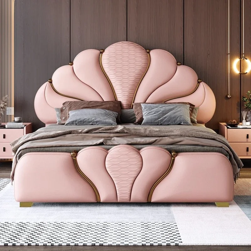 

Beauty European Bed Simple Design home Luxury King Size Double Bed Portable Leather Sleeping Letto Matrimoniale Trendy Furniture