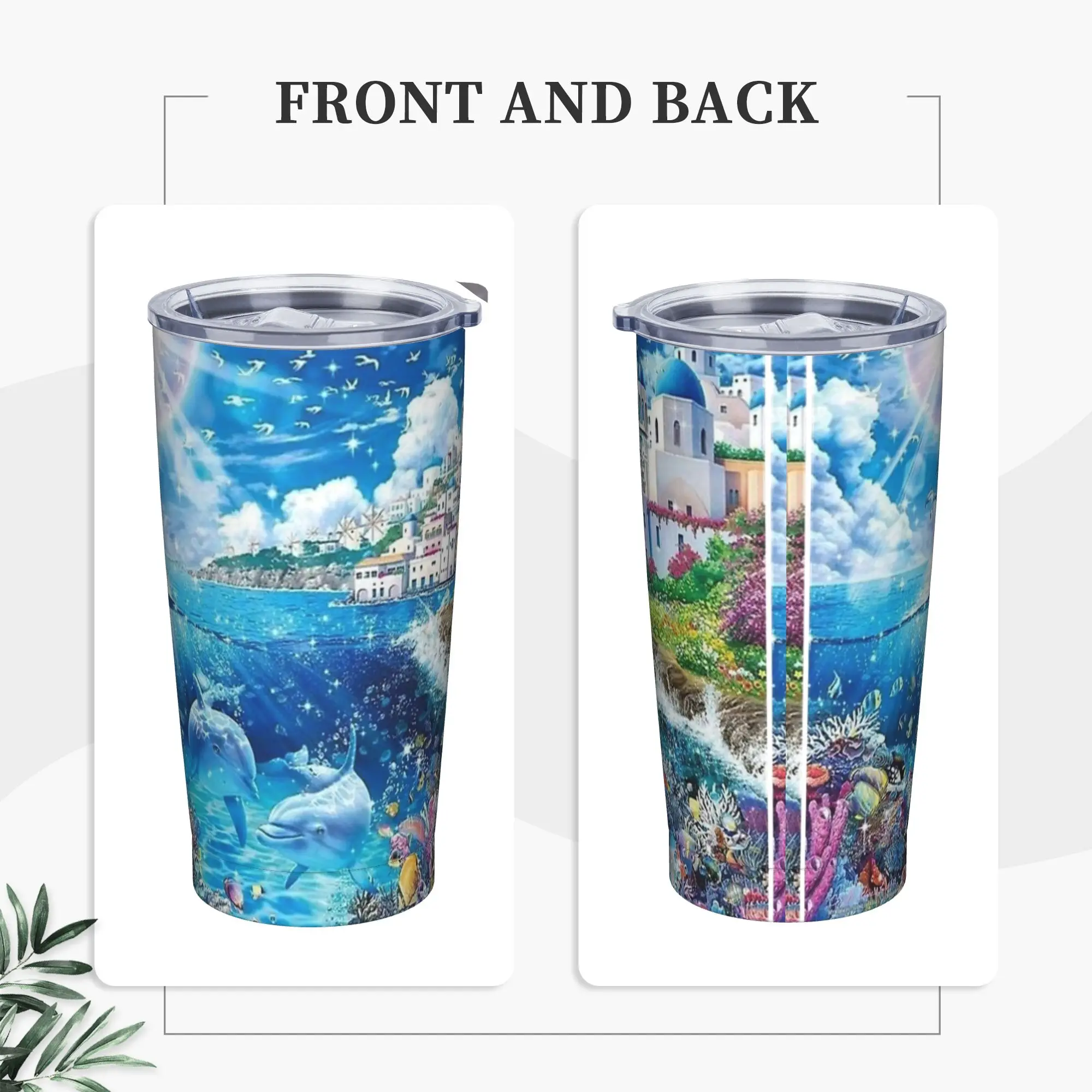 Dolphin Heaven How It Feels Insulated Tumbler with Straws Frutiger Aero Vacuum Thermal Mug Double Wall  Bottle Cups, 20oz