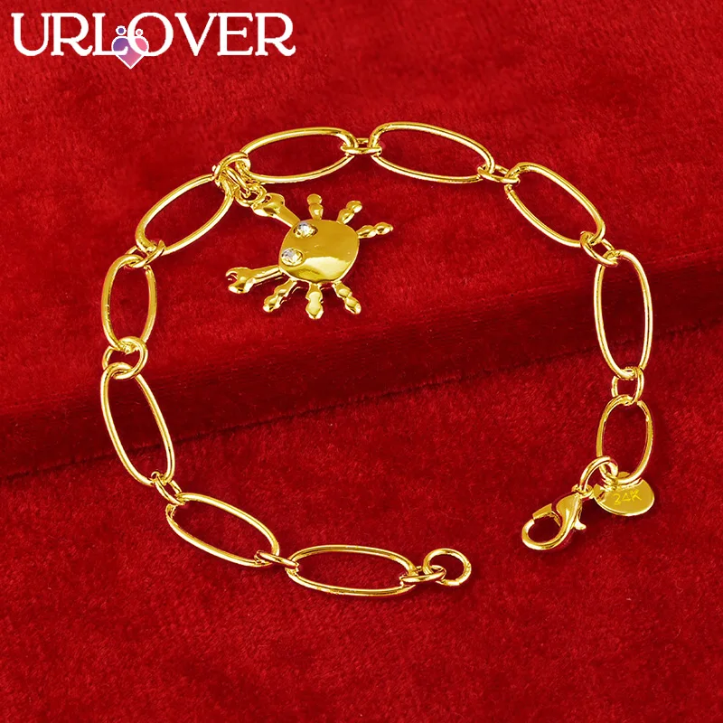 

URLOVER 18K Gold Zircon Crystal Crab Bracelet For Woman Fashion Jewelry Lady Cute Hand Chain Wedding Party Birthday Bangles Gift