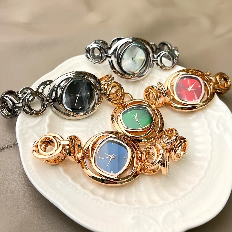 Reloj dorado clásico de lujo Para Mujer, relojes de pulsera a la moda Para Mujer, correa de aleación, relojes de cuarzo redondos con diamantes de imitación Para Mujer