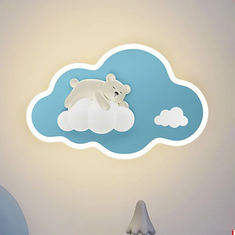 Children's Room Bedside Wall Lights LED Pink Blue Moon Cloud Light Cute Rabbit Bear Baby Room Girl Boy Bedroom Decor Wall Lights