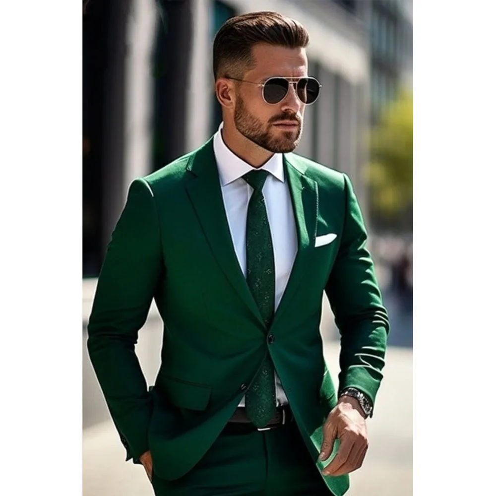 

Best Men's Suits Green Costume Homme Bespoke 2 Piece Jacket Pants Single Breasted Notch Lapel Slim Fit Evening Blazer Hombre2024