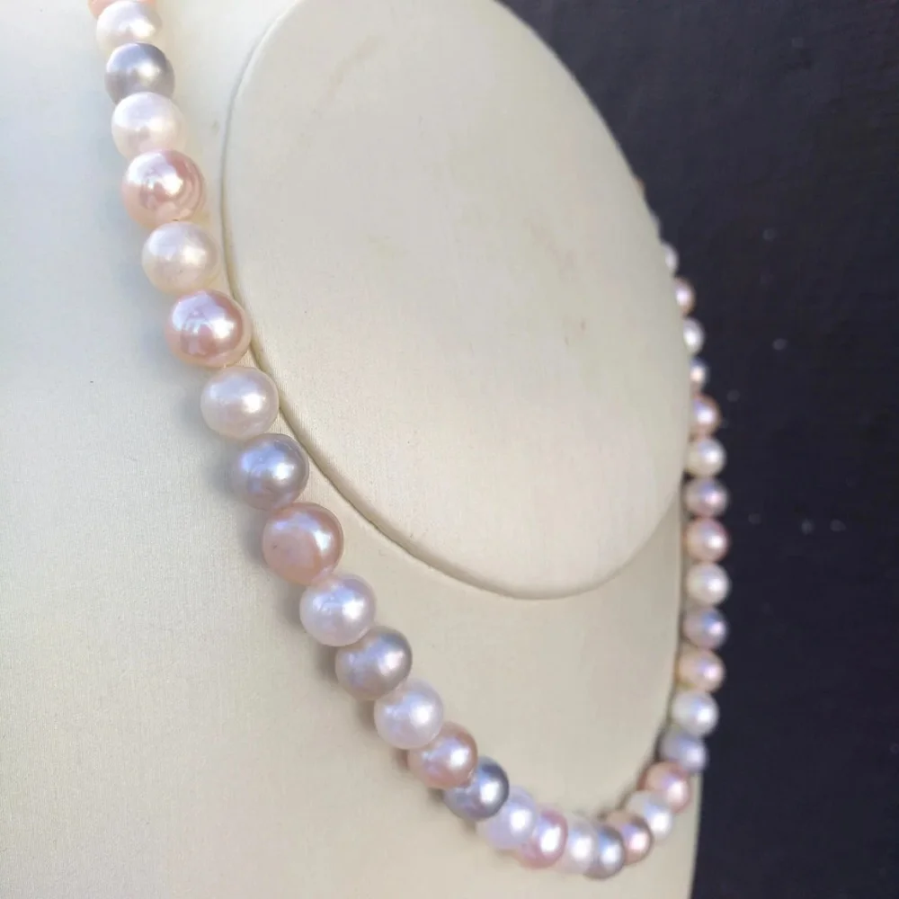 

Beautiful Pearl Necklace AAA+8-9mm Natural Round South Sea Multicolor Pearl Necklace 14k Gold 18 inch