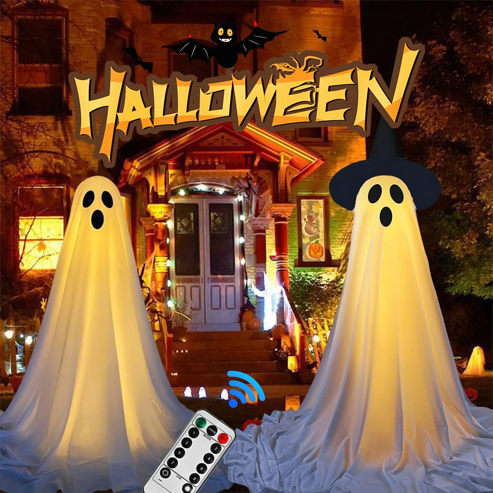 

Световой призрак, жуткий призрак, декор на Хэллоуин с гирляндами, страшный стоячий декор призраков для входной двери, крыльца, двора, домашней вечеринки