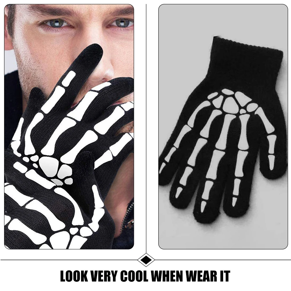 

1 Pair Fluorescent Cycling Gloves Neon Pattern Halloween Glow Dark Riding Warming Stylish Bone Motorcycle Sports