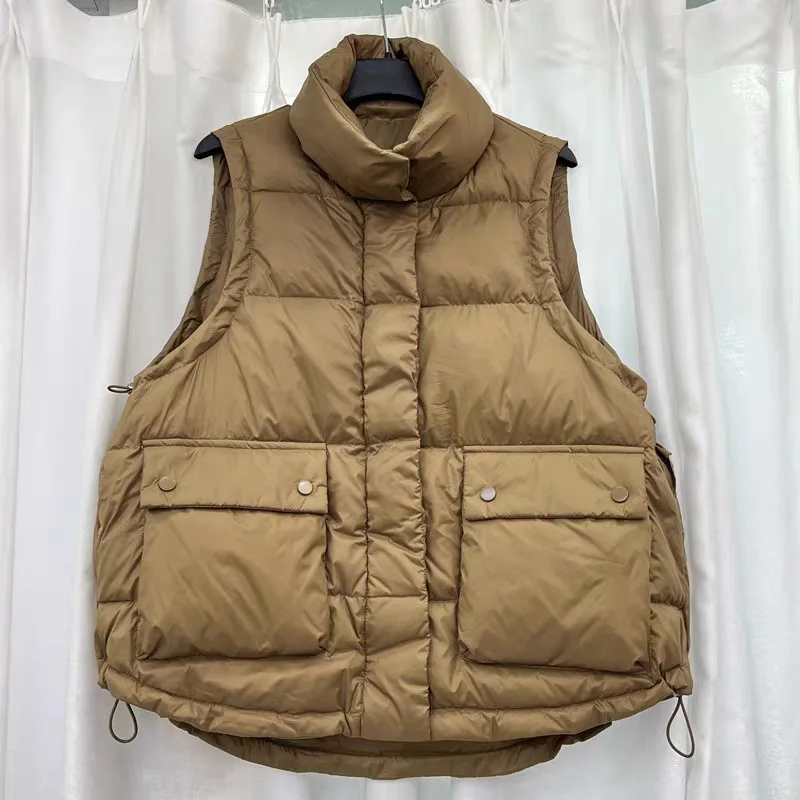 سترة فضفاضة عصرية بياقة واقفة بيضاء مبطنة للأسفل كبيرة الحجم لملابس خارجية للخريف والشتاء سترة جديدة للنساء
