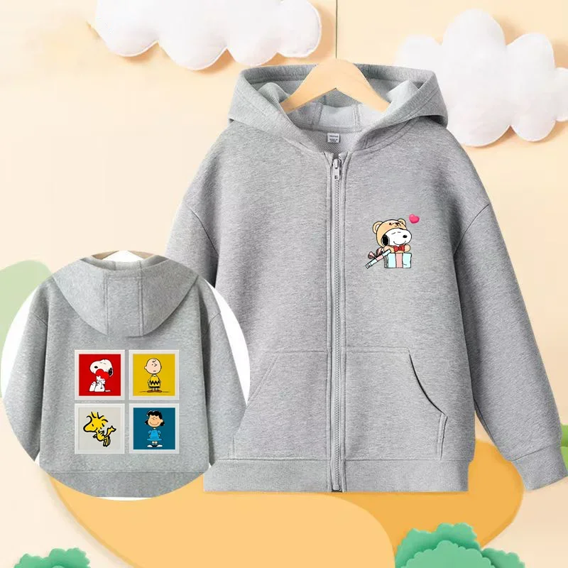 Snoopy cartoon anime children\'s hoodie zipper hoodie casual children\'s style boys and girls same style 3-14 years old