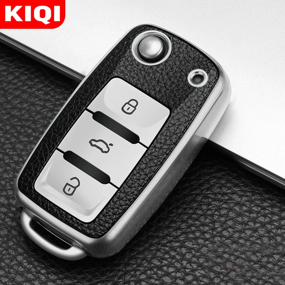 KIQI TPU Leather Car Key Case Cover for Volkswagen VW Golf 4 5 6 Jetta Polo Passat Skoda Superb Octavia Fabia Seat Ibiza Leon