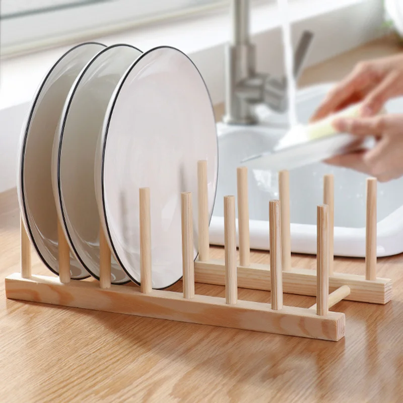 Rangement d\'assiettes multifonctionnel en bois T1, support de vidange de couvercle de pot de tasse, étagère de rangement de cuisine