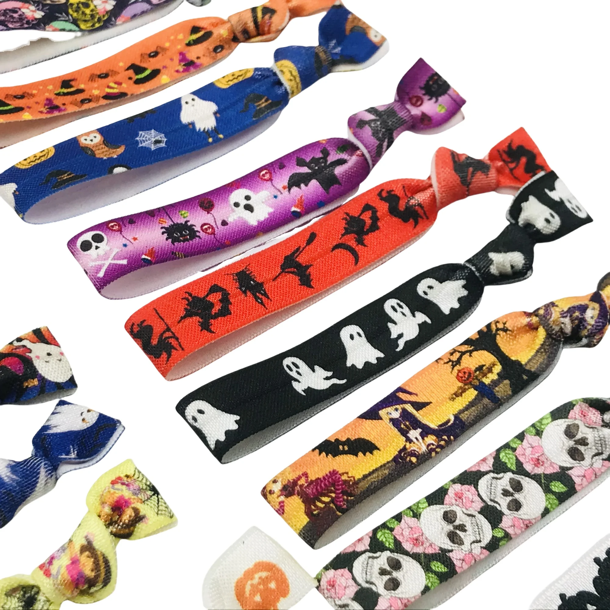50/200-teiliges Haarschmuck-Set mit Geisterkopf, Fledermaus, Kürbis, Spinnen-Aufdruck, elastische Stirnbänder und Krawatten für Halloween-Feiertagsfeiern – Detail 4