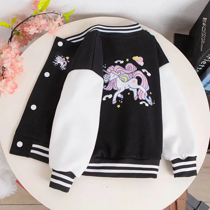 Chaqueta de béisbol con dibujos de unicornios para niñas, ropa deportiva para adolescentes de 3 a 12 años, abrigo de primavera, 2023