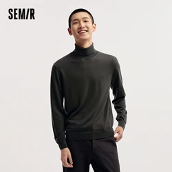 Semir Wool Sweater Men Machine-Washable Warm High Neck Sweater 2024 New Winter Base Layer Shirt Solid Color