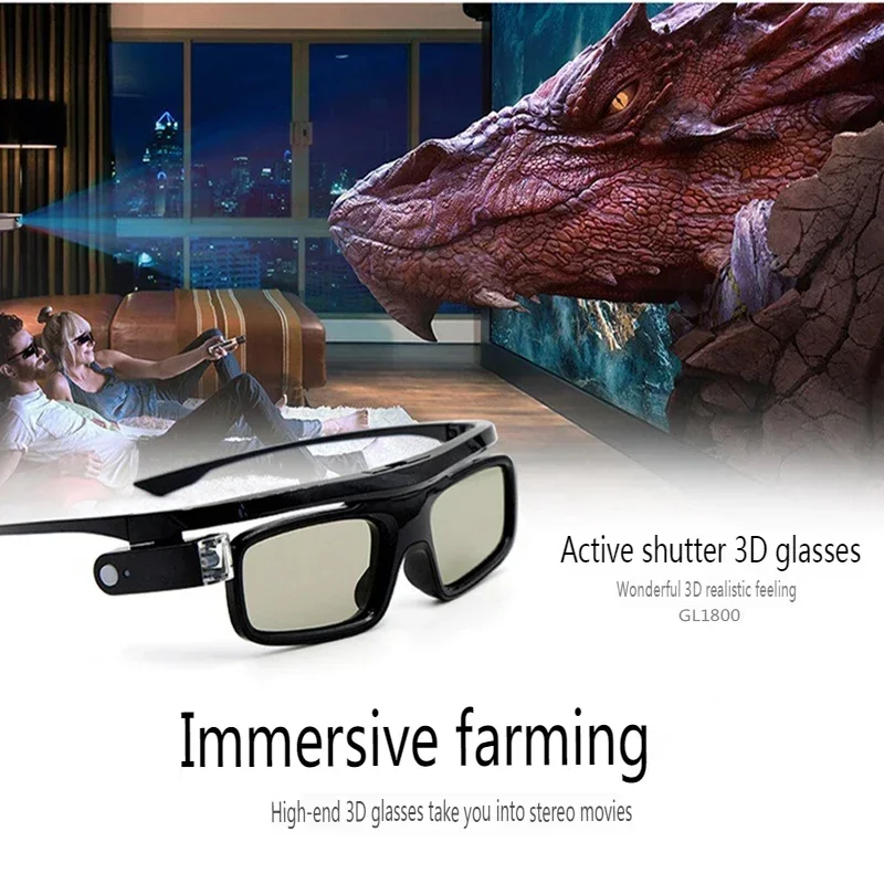 Projector 3D Glasses Active Shutter Rechargeable DLP-Link for All 3D DLP Projectors Optama Acer BenQ ViewSonic Sharp Dell