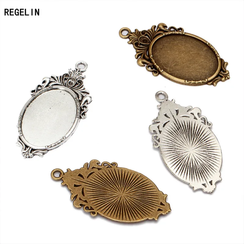 REGELIN High Qualtity 10pc two color filigree cameo cabochon Fit 18*25mm base setting pendant tray Antique Bronze/Antique Silver