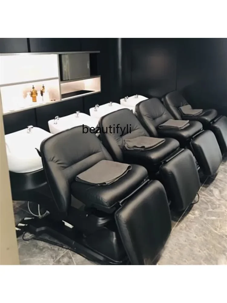 Factory Direct Sales  High-End Barber Shop Electric Lifting Shampoo Chair Rotatable Minimalist Japanese Style Flushing Bed