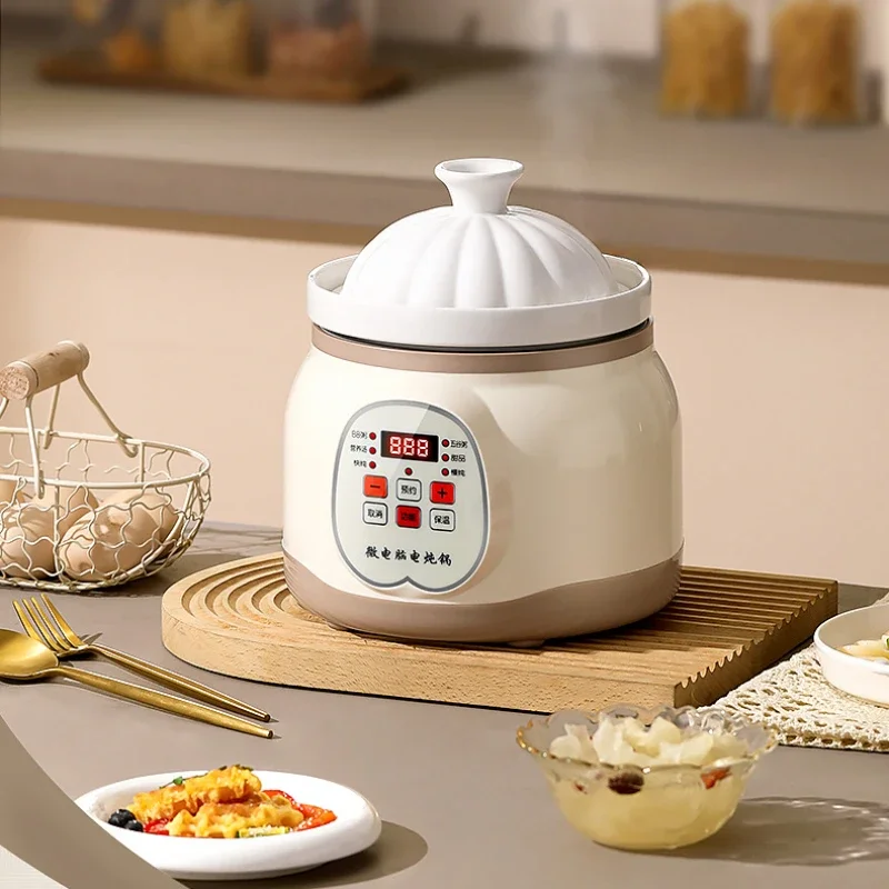 6L Automatic Ceramic Electric Slow Cooker Mini Porridge Pot with Soup Cooking Function And Ceramic Inner Pot for Stew Nest