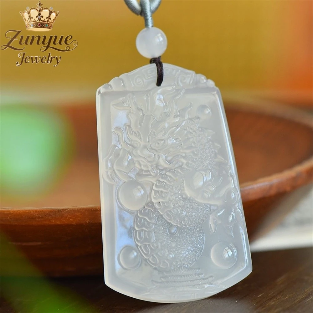 

Natural Ice-Type White Chalcedony Agate Dragon Playing With A Pearl Jade Pendant Luxury Quality Jewelry Fashion Jewelry Charms
