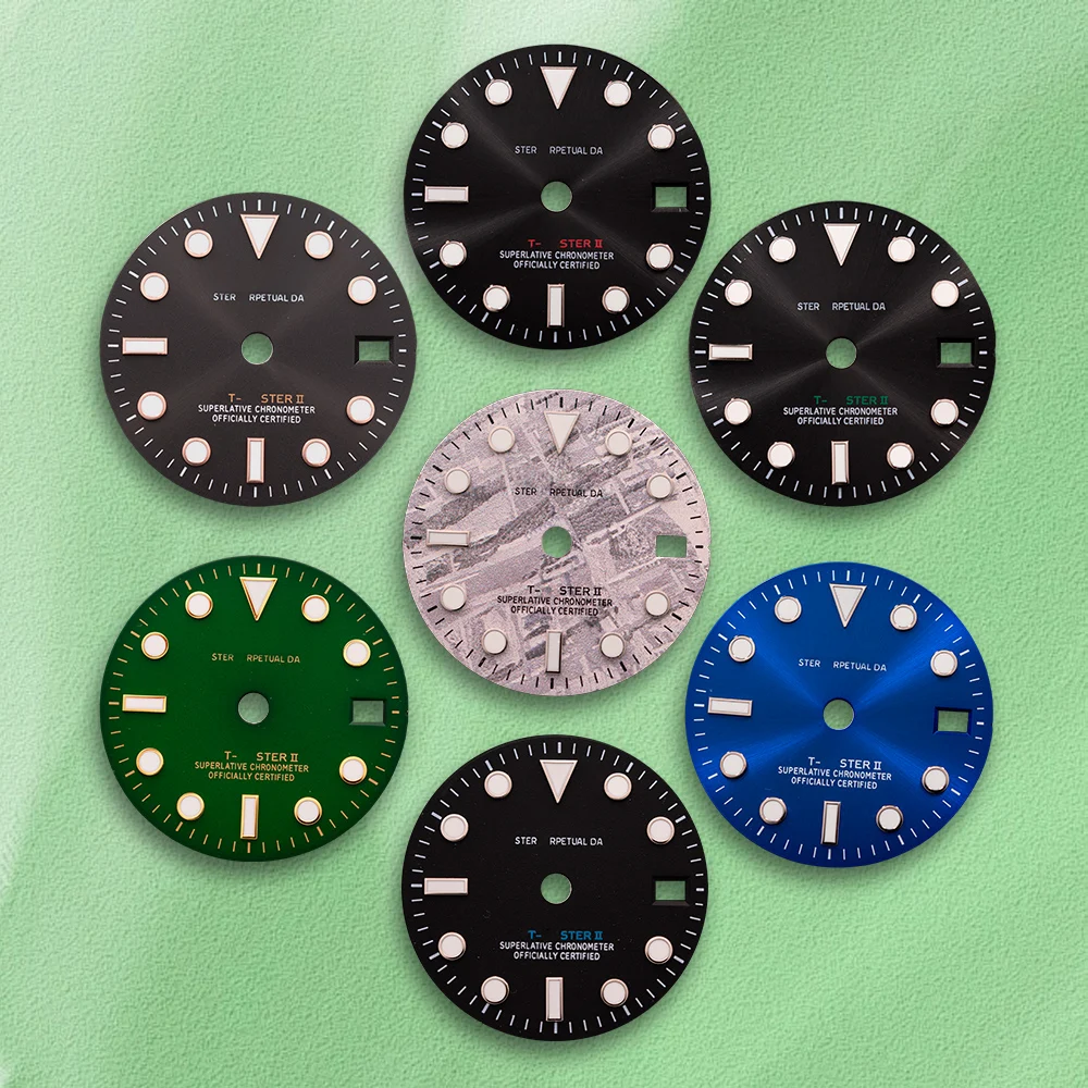 Hot Sales 28.5mm S Logo Dial NH34 Dial Black Dial White GMT font Blue Luminous Fit NH34 Movement Watch Modification Accessories