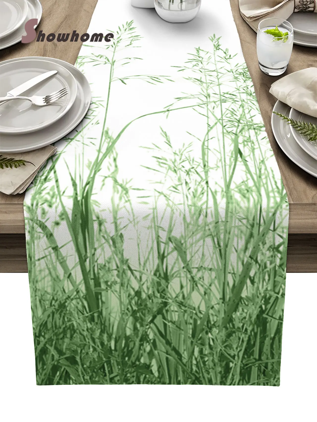 Summer Themed Green Meadow Table Runner for Dining Table Wedding Decoration Tablecloth Home Party Decor Table Runner