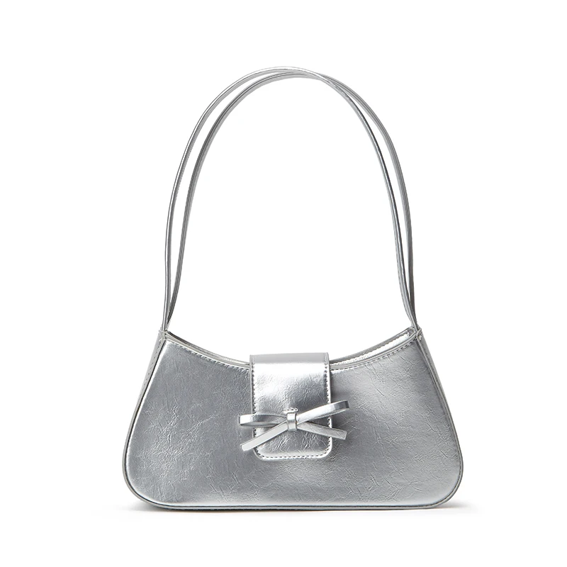 Schultertasche, Nischen-Luxus, Stilvoll, Schleifen-Dekoration, Unterarm-Baguette-Tasche – Detail 3