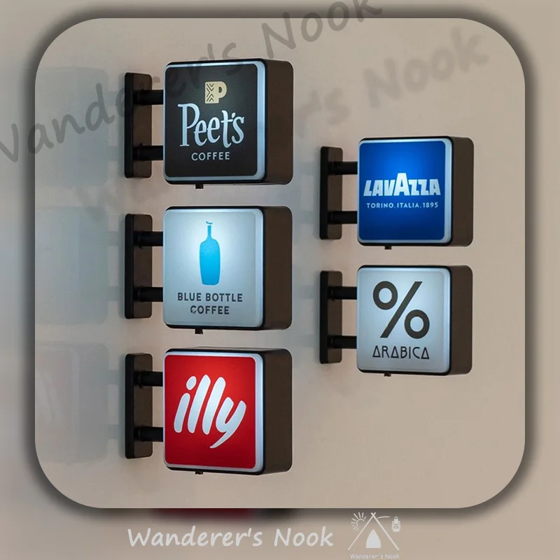 Marcas de café clásicas del mundo, letrero ligero, imán para refrigerador, decoración de máquina de café, Arábica Lavazza Illy, botella azul, café de Peet