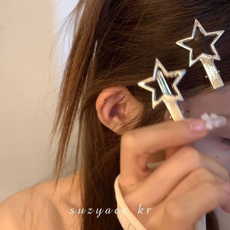 2pcs Hollow Metal Star Pentagram Hair Clip For Women Vintage Punk Sweet Cool Aesthetic Hairpin Hair Accessories