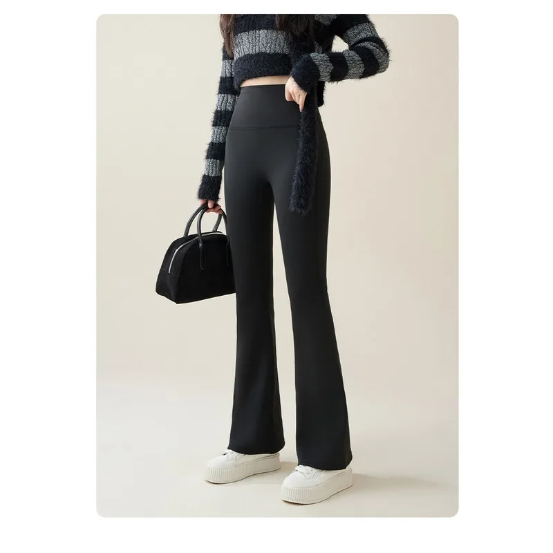 High Waist Flare Pants Slimming Bootcut Trousers Stretchy Yoga Leggings Casual Long Pants Autumn Winter Warm and Plush Bottoms