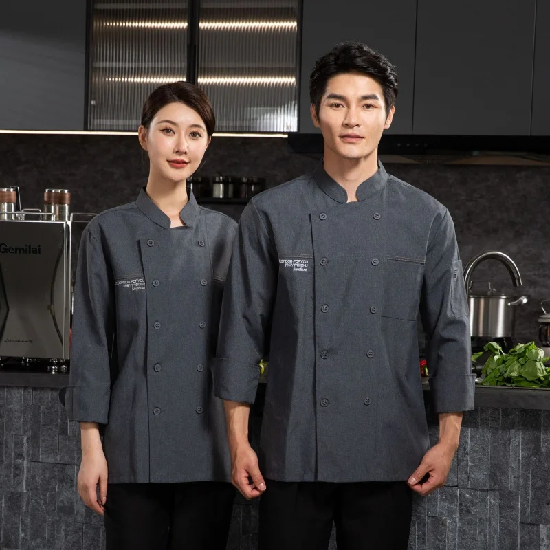 Uniforme de chef manga comprida masculino, roupa de trabalho para cozinha, restaurante ocidental, bolo, novo, outono e inverno