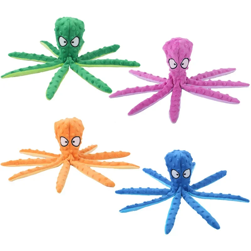 Dog Squeaky Toys Octopus Shape Plush Dog Cat Toy No Stuffing Crinkle Interactive Chew Toys for Small Large Dogs Puppy Plaything