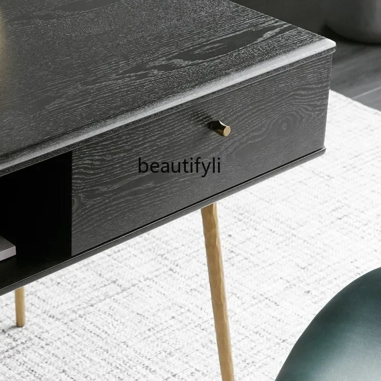 Nordic Solid Wood Desk Mid-Ancient Industrial Style Oak Drawer Storage Study Computer Desk