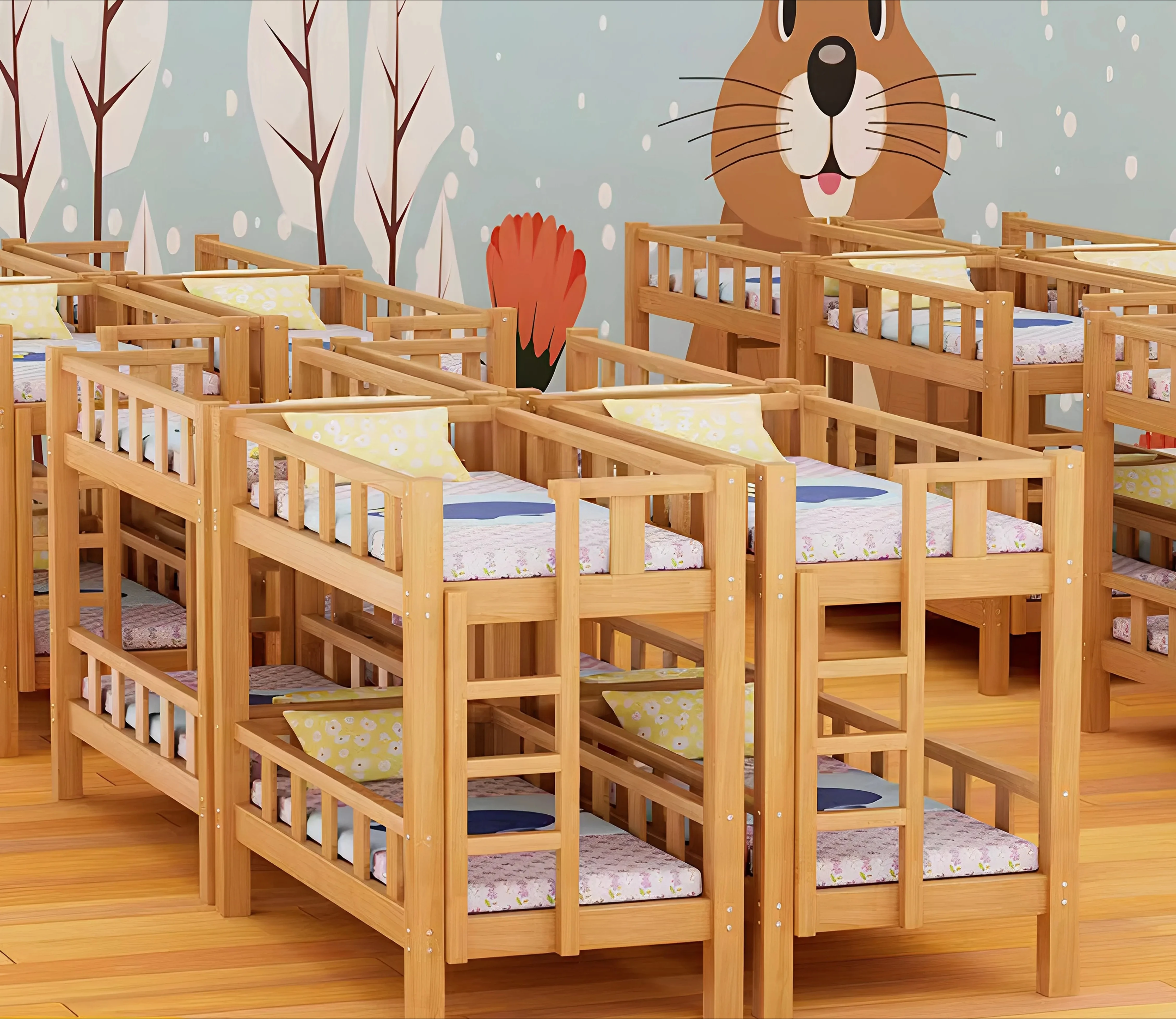 Lit de sieste de maternelle, lit superposé en bois massif pour classe de gardien, lit superposé pour