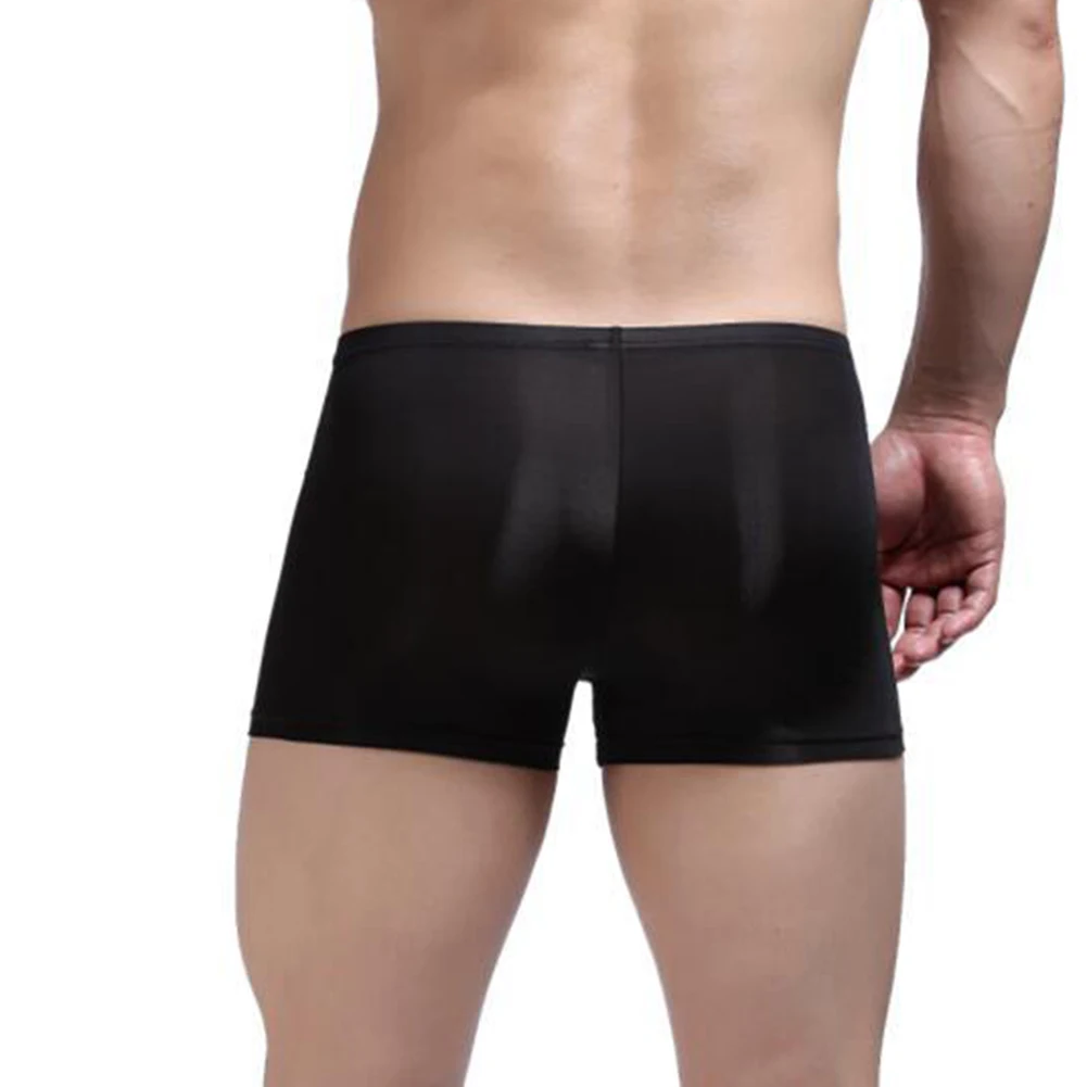 Bóxer de seda satinada para hombre, ropa interior brillante, bañadores de tiro bajo, elásticos, lisos, sin costuras, pantalones cortos de