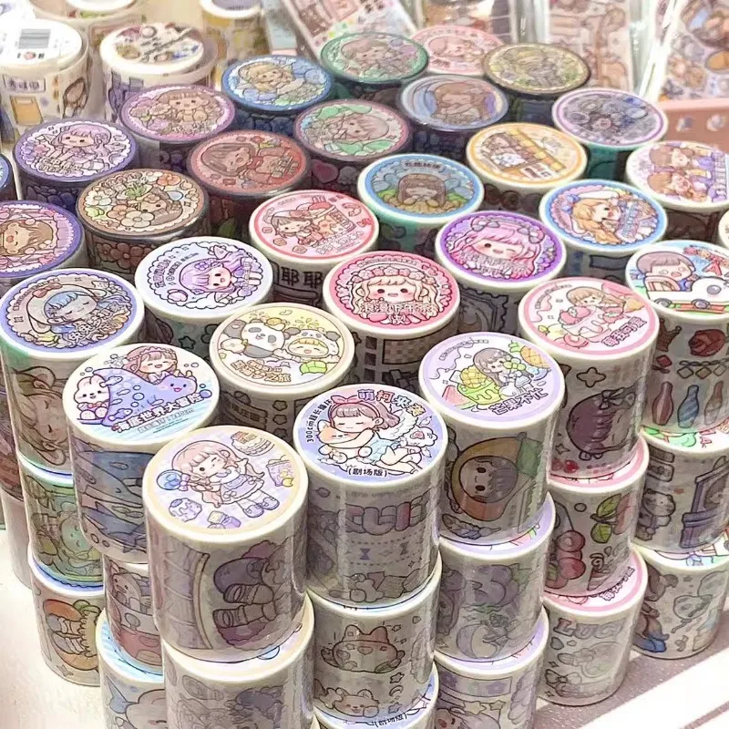 Telado Random 4 Rolls Children's Cartoon Stickers Full Roll Tape Set Special Oil and Paper Tape Non Repetitive Gift Box