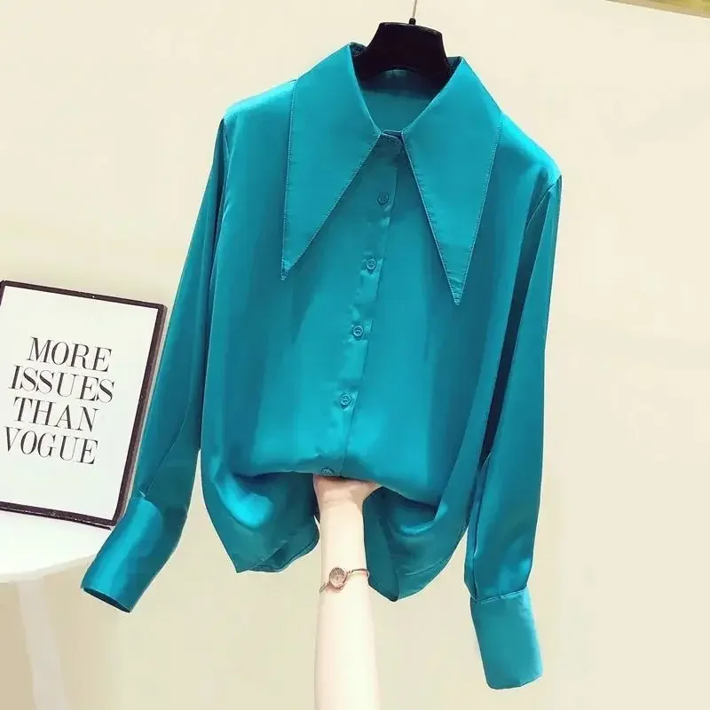 

Elegant All-match Long Sleeve Blouse Spring Autumn New Polo Neck Solid Vintage Shirt Tops High Street Women Clothing JJ757