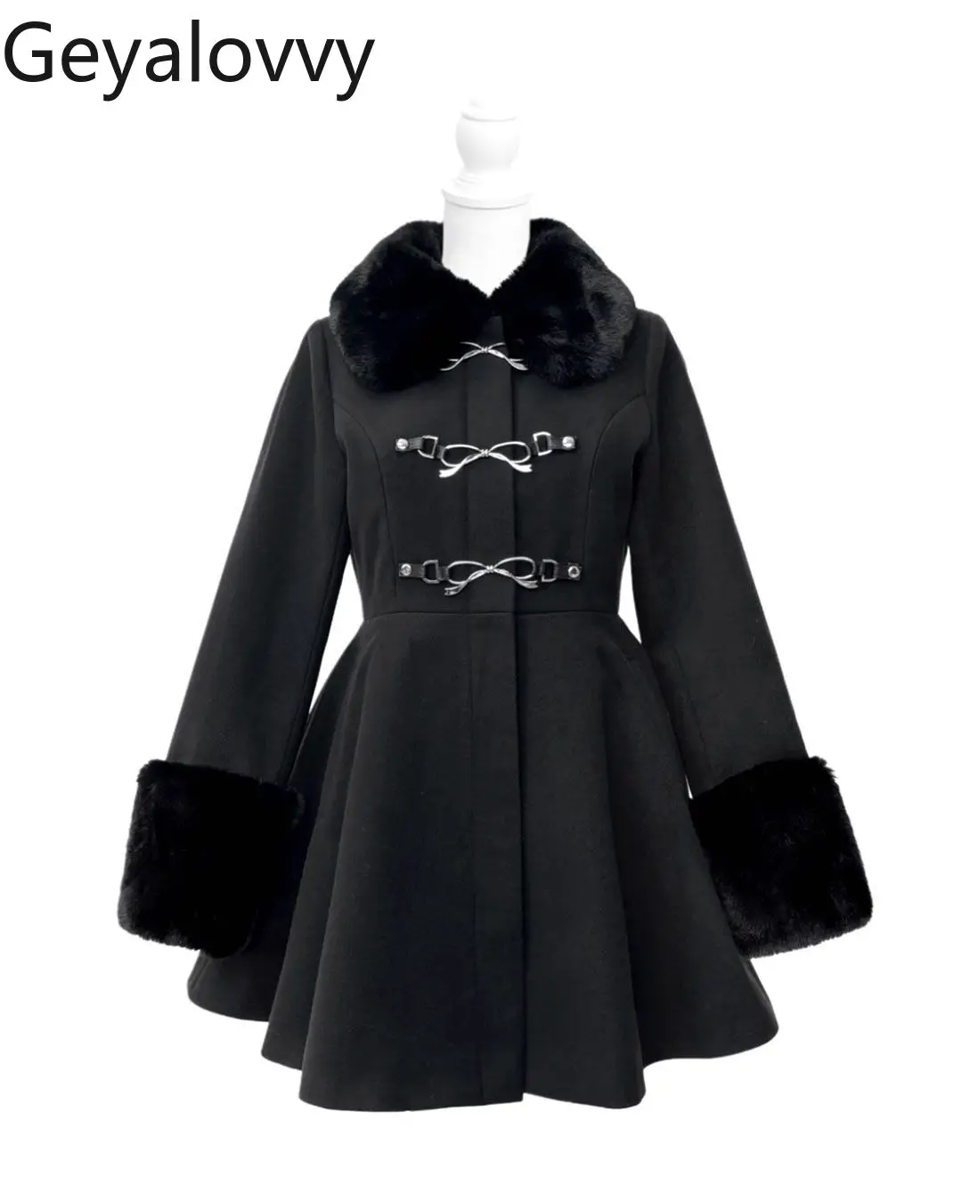 

Модное толстое шерстяное пальто с меховым воротником в стиле Лолиты, осенне-зимнее теплое длинное пальто трапециевидной формы с металлической пряжкой для женщин