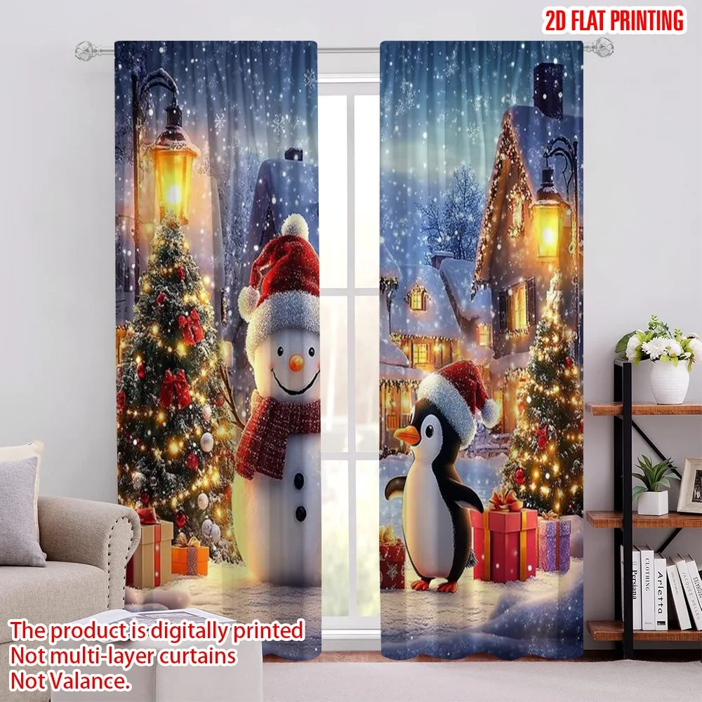 

2pcs 2D flat printing Merry Christmas Curtain Festive Snow Christmas Fabric Without Electricity Party & Holiday Decor Perfect