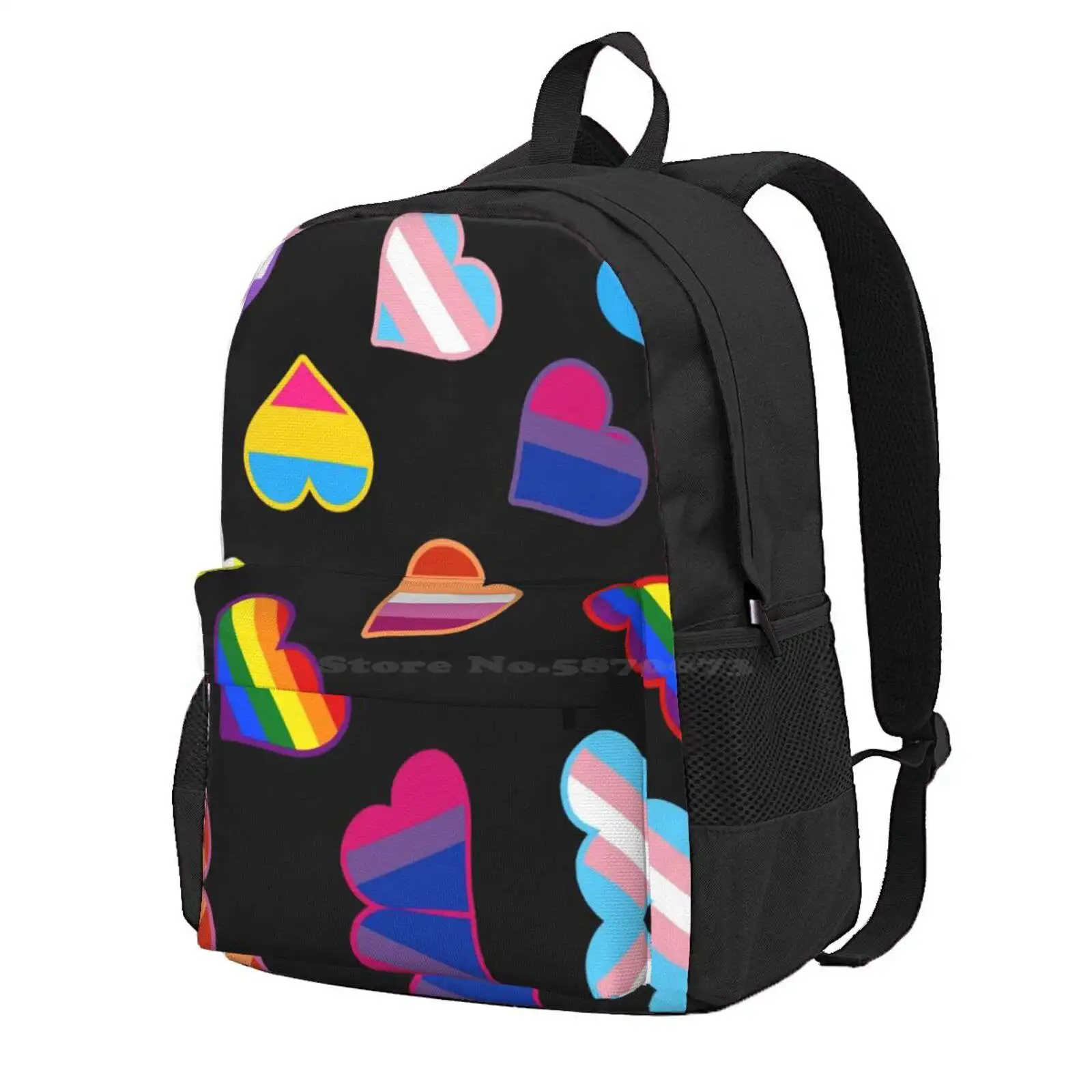 Pride Flags Hearts Hot Sale Schoolbag Backpack Fashion Bags Cute Bisexual Rainbow Lesbian Funny Love Pride Flag Pride Month Gay