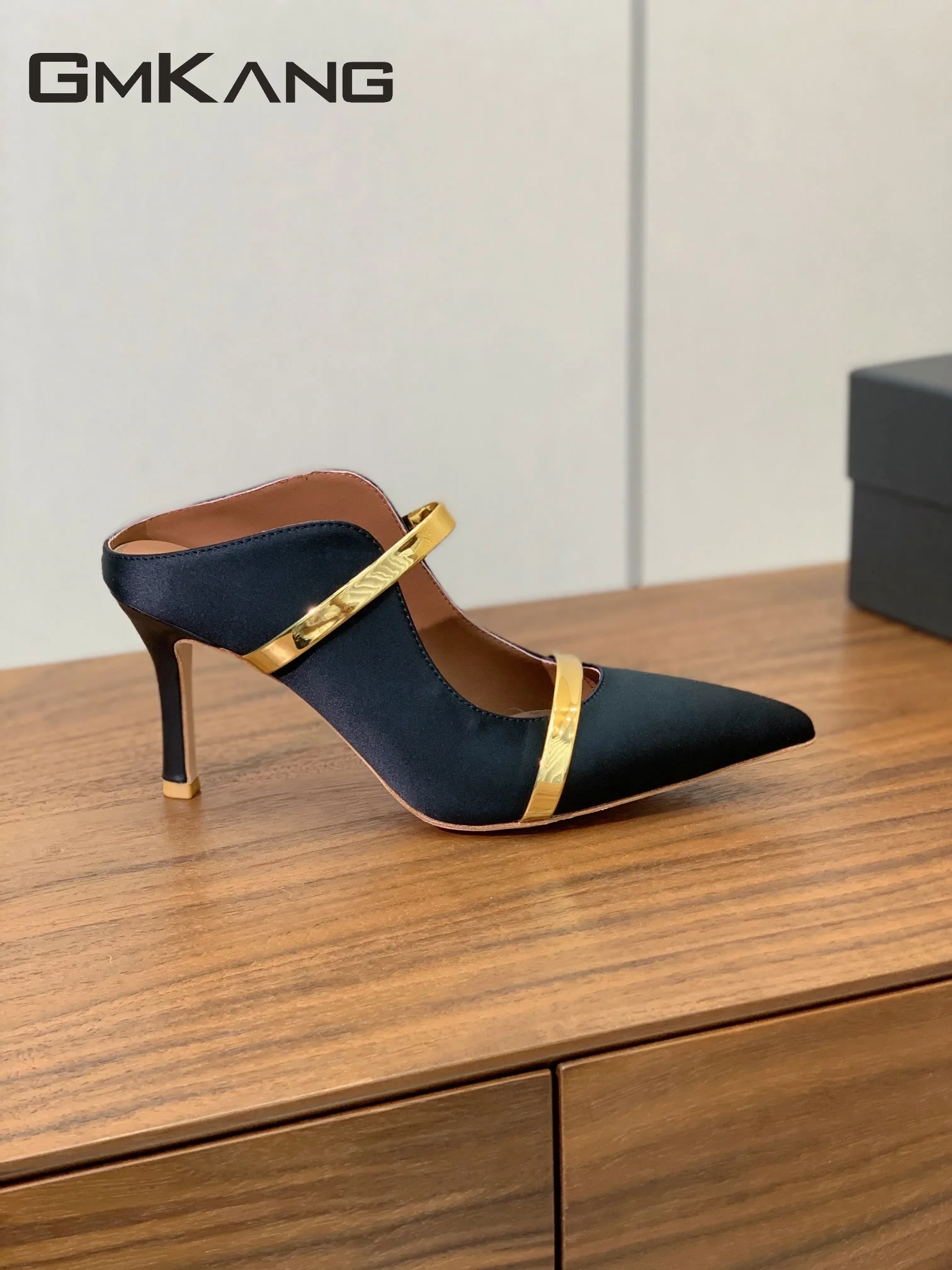 Women Leather Pointed Toe Mules Double Thin Strap Stiletto Heel Slides Elegant Office Wedding Party Slip On High Heel Sandals 3
