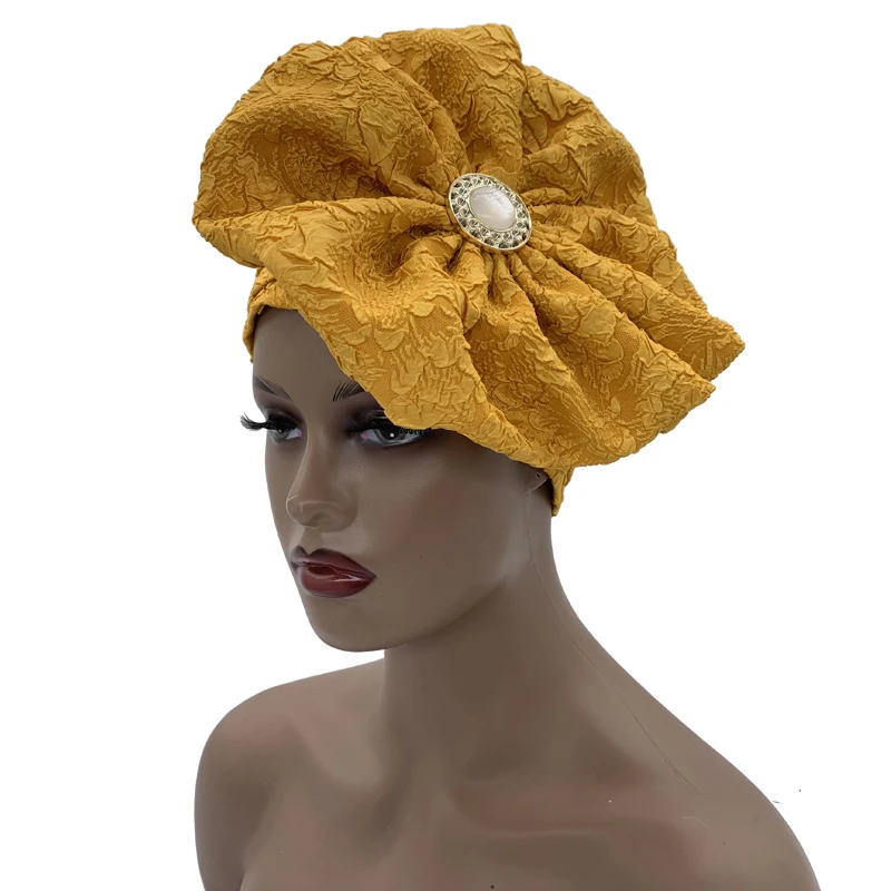 2023 Exaggerated Women\'s Turban Cap African Pleated Party Head Wraps Nigeria Traditional Party Headgear Turbante Mujer