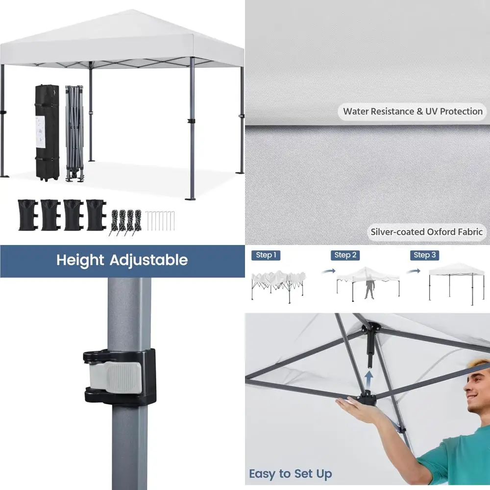 

10x10 1-Person Setup Pop Up Canopy Tent, Instant Portable Commercial Canopy Tent, Outdoor Gazebo with 1-Button Push, Wheeled Ba