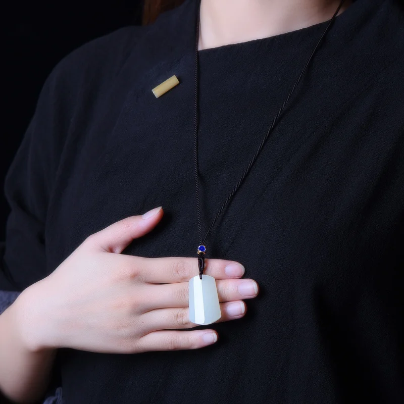 

Hetian White Jade Shaped Stone Round Surface Necklace Pendant